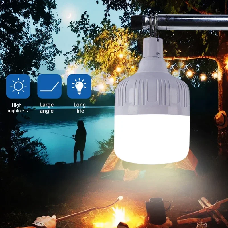 500w Portable Outdoor Camping Lights USB Rechargeable lamp LED Emergency Bulb Hook High Power Tents Lantern Night Lights Bulb