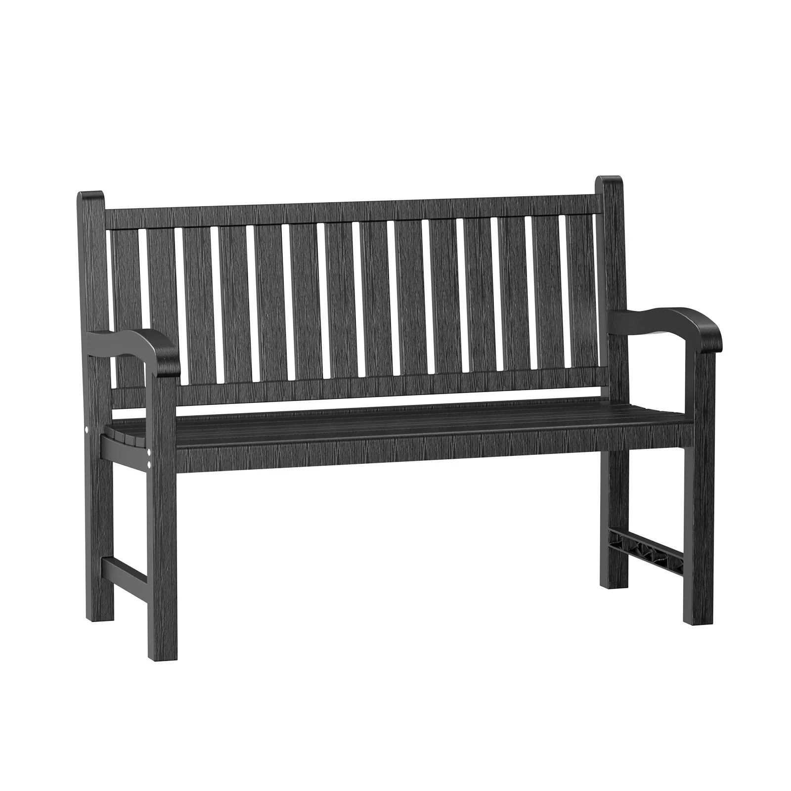 Outdoor Patio Bench, Weather Resistant Plastic Garden Bench with Armrest, Indoor Outdoor Backyard Porch Park Seat