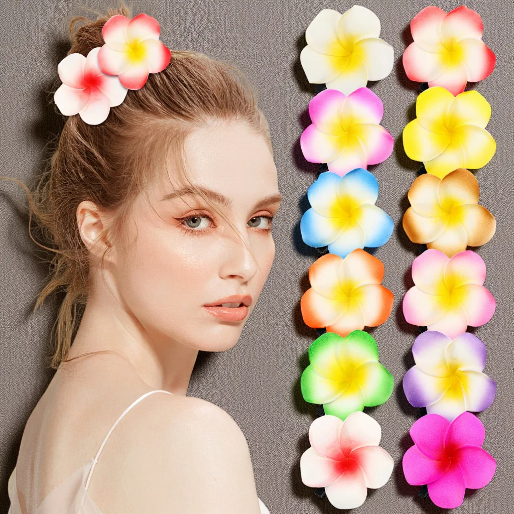 

12pcs Flower Hair Clips for Women Plumeria Hair Flower Pins Luau Hawaiian Style Hair Accessories Barrettes for Thin Hair