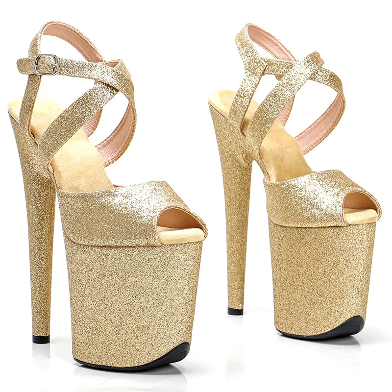 Leecabe 20CM/8 pulgadas Glitter PU color plata sandalias de plataforma para mujer zapatos de tacón alto para fiesta zapatos de baile de barra