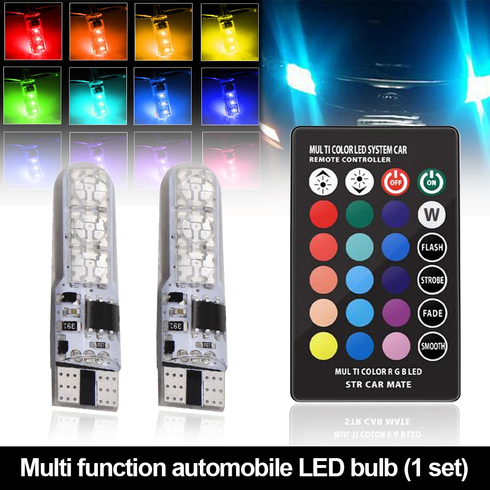 

1SET Colorful Flash RGB 168 194 T10 LED Bulbs w/RF Remote Control Car Parking Light New 5050-6SMD