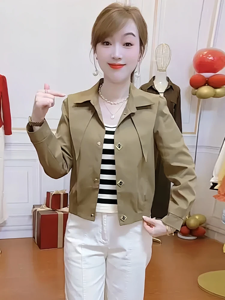 Early Autumn ort Beautiful Women's Jaet Long Sve Diamond Button High Collar Faionable Gold Color Ladies' Top