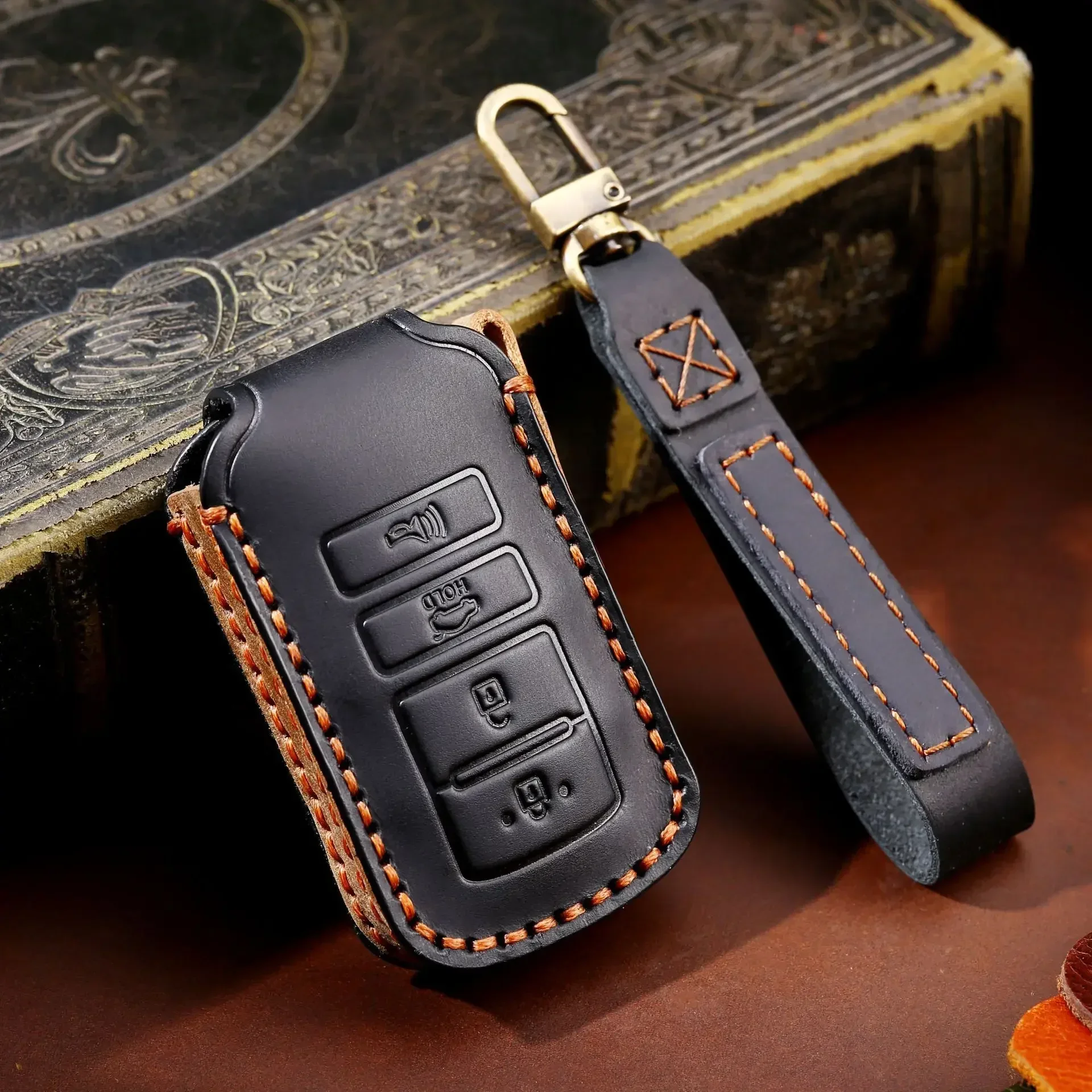 

4 Button Leather Car Key Fob Case Cover Shell For Kia Cadenza K9 K7 K-04 Sorento K900 New K7 2013 2014 2015 2016 Accessories