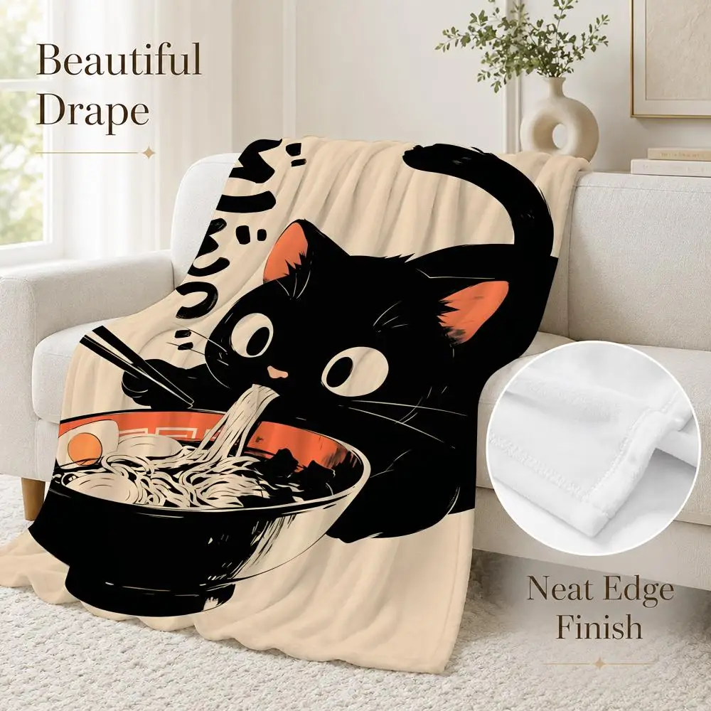 Retro Cute Black Cat Throw Blanket Soft Flannel Throw Lightweight Summer Home Nap for Office Travel Sofa Bed