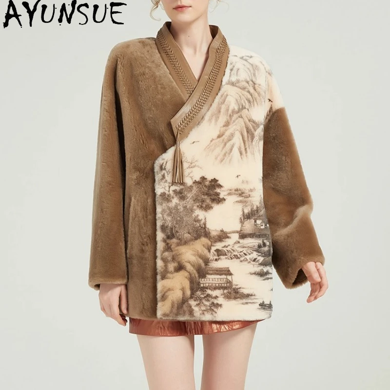 

AYUNSUE натуральная дубленка, женские зимние куртки, винтажная одежда, куртка средней длины из натуральной кожи, женские новые пальто