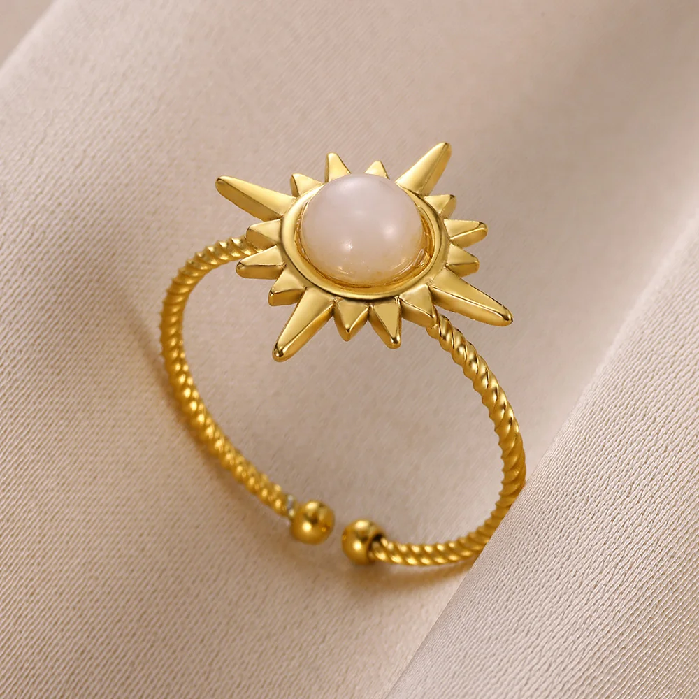 Sun Opal Ring For Women Stainless Steel Retro Charm Adjustable Open Rings Party Jewelry Best Friend Gift Bijoux Femme Anillos