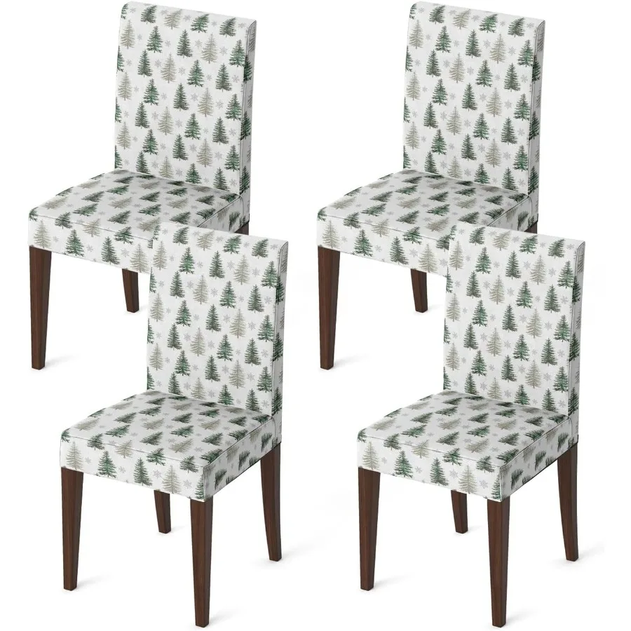 

4 шт., рождественские чехлы на стулья для столовой, акварельные рождественские елки, эластичный съемный моющийся чехол, защита для стула для столовой R