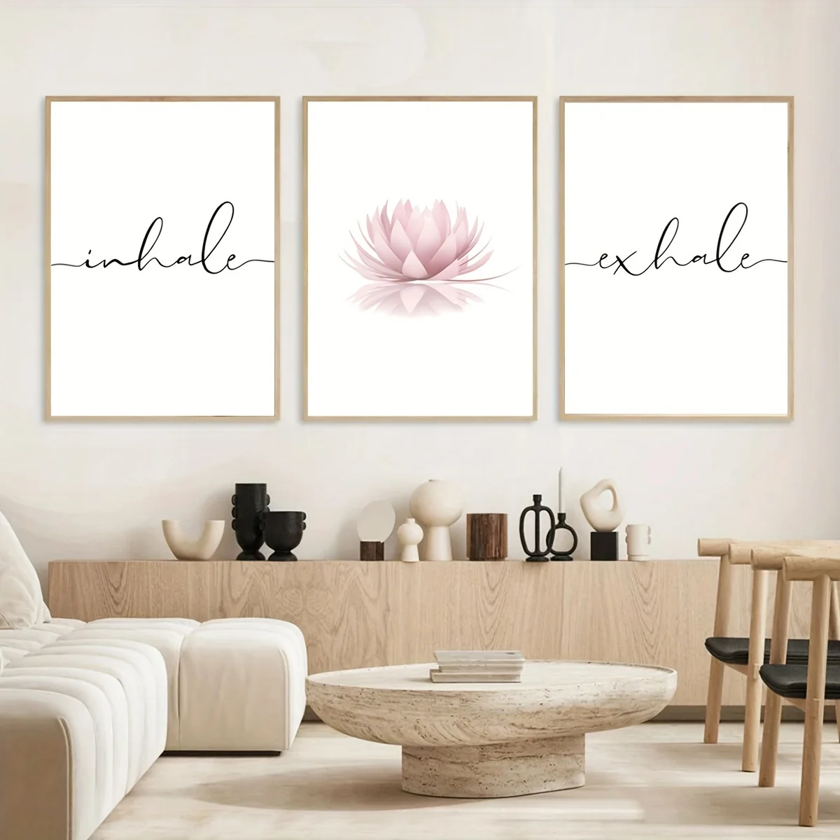 3pcs/set Inhale Exhale Zen Abstract Canvas Print Poster Pink Lotus Yoga Meditation Art Prints Bedroom Wall Art Home Decor Poster