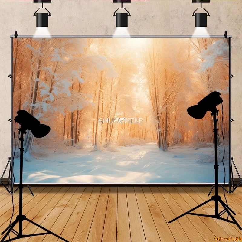 قطرات خلفية للتصوير الفوتوغرافي للغابات الشتوية ، طريق مغطى بالثلوج ، ندفات الثلج ، أشجار التنوب ، خلفية الصورة ،