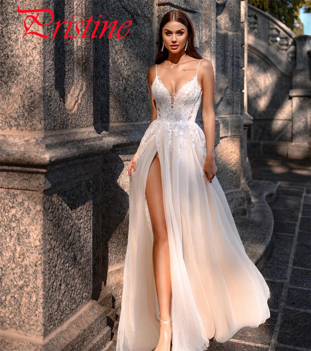 Abito da sposa personalizzato in tulle bianco di alta qualità Elegante scollo a V senza spalline Abiti da sposa semplici senza maniche per festa nuziale