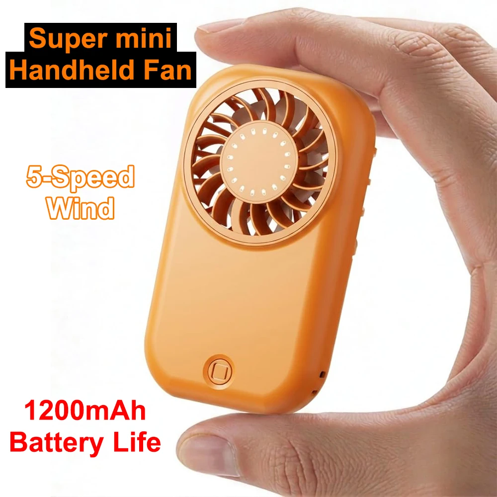 Super Mini Handheld Cooling Fan with 5-speed Wind USB Rechargeable Portable Pocket Fan 1200mAh for Summer Outdoor Travel Home
