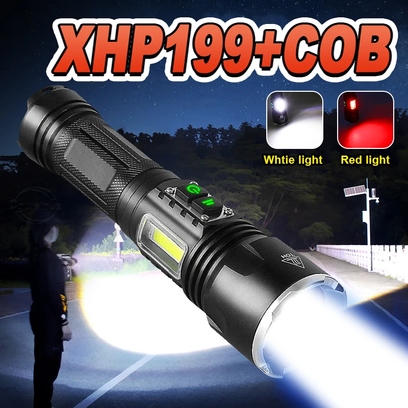 

Newest XHP199 COB Powerful LED Flashlight Rechargeable Torch XHP160 XHP90.2 High Power Flash Light 18650 Outdoor Camping Lantern