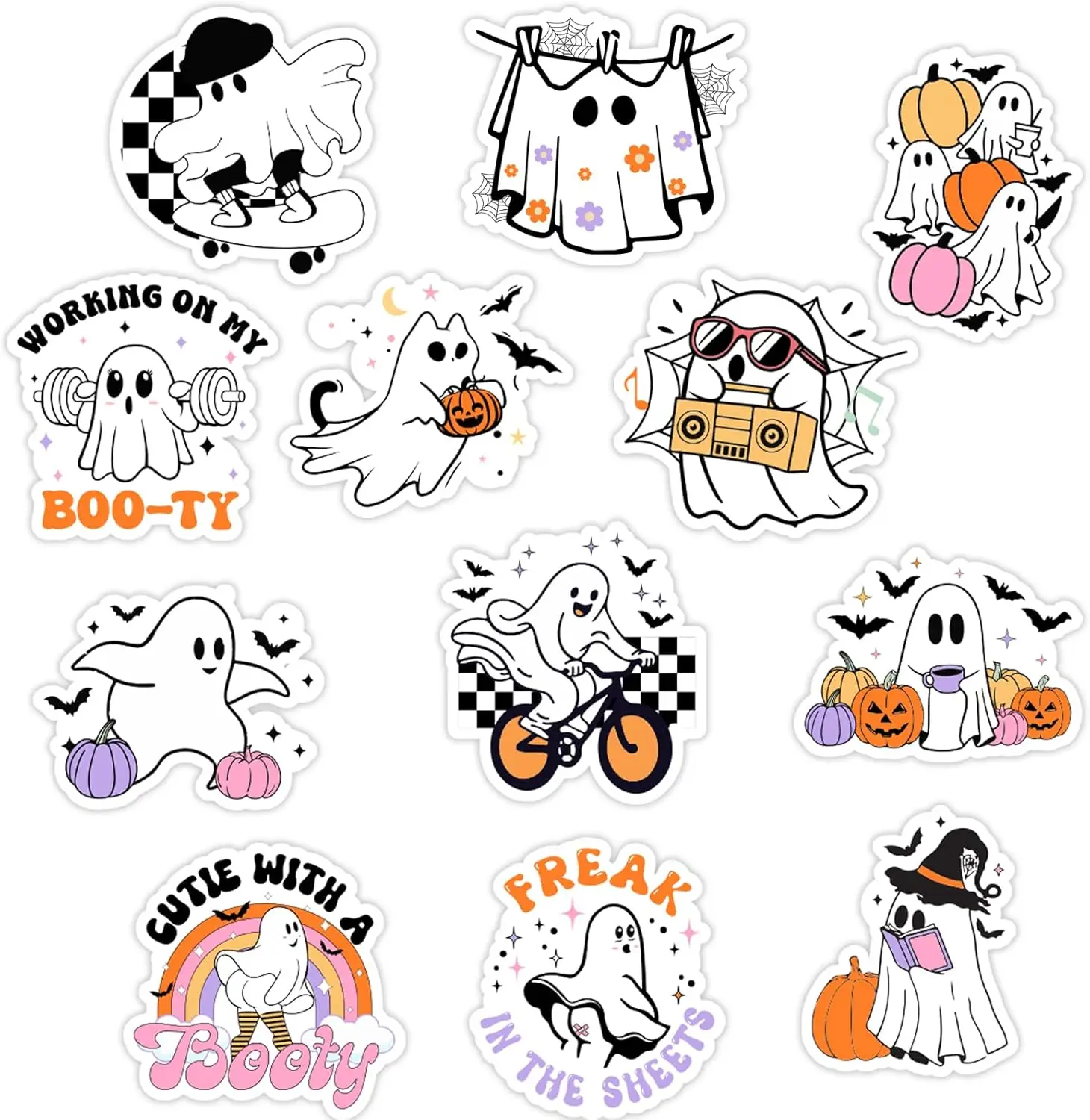 Kreatwow-Halloween Funny Fridge Magnets, Pumpkin Ghost Bat Refrigerator Stickers, Decals Decoration Supplies, 12 Pieces