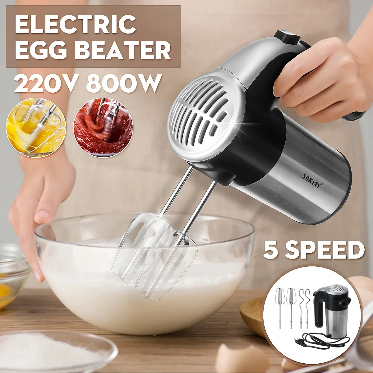 800/500W Electric Hand Mixer Whisk Egg Beater Cake Baking Home Handheld Small Automatic Mini Cream Food Whisk Blenders Kitchen