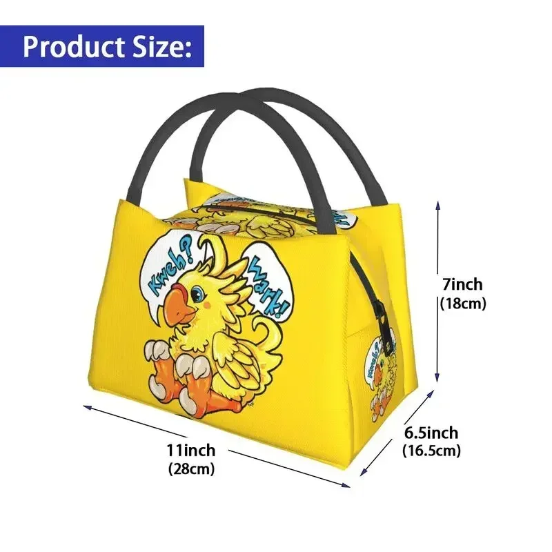 Chocobo Final Fantasy Thermal Insulated Lunch Bag Women Video Game Portable Lunch Tote for Office Outdoor Storage Meal Food Box