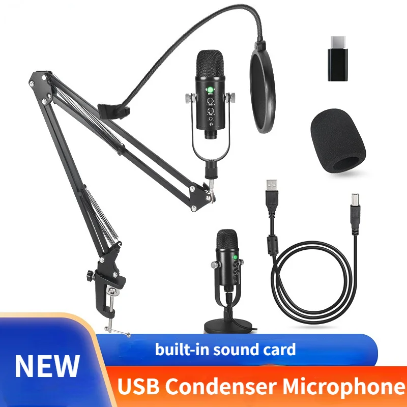 

USB Condenser Microphone Set Home Computer Recording Game Live Broadcast Noise Reduction Wired Microphone