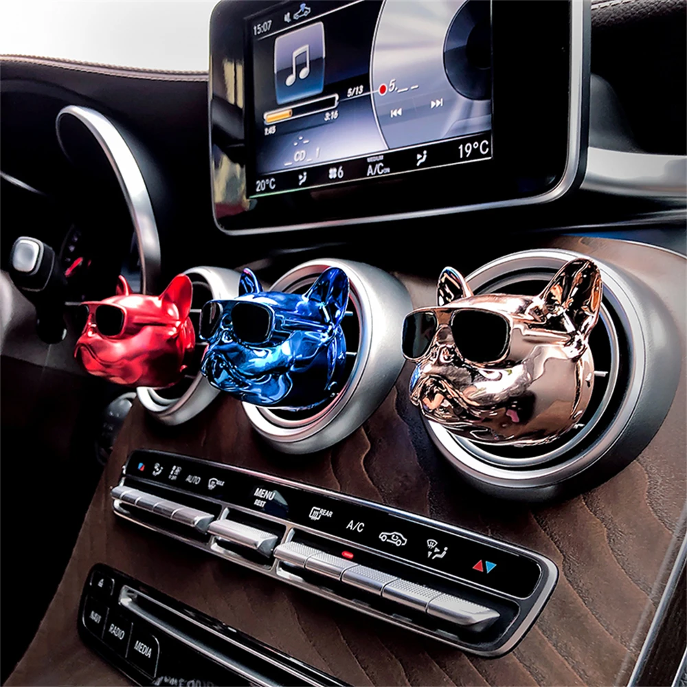 2PCS French Dog Solid Air Freshener Perfume Car Diffuser Vehicle Deodorant Air Vent Clip Bulldog Air Freshener For Car Refill