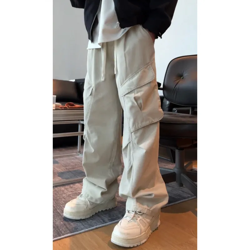 

Мужские рабочие брюки Folded Design Sensation, цвет хаки, прямой крой, свободные, в стиле Harlan, осенние, с высокой талией, хлопковые, повседневные