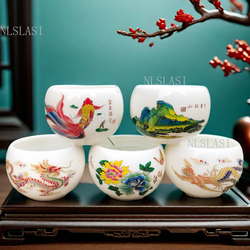 1pc Heat Sensitive Color Changing Ceramic Teacups Chinese Dragon Phoenix Landscape Pattern Master Cups Kung Fu Teaware