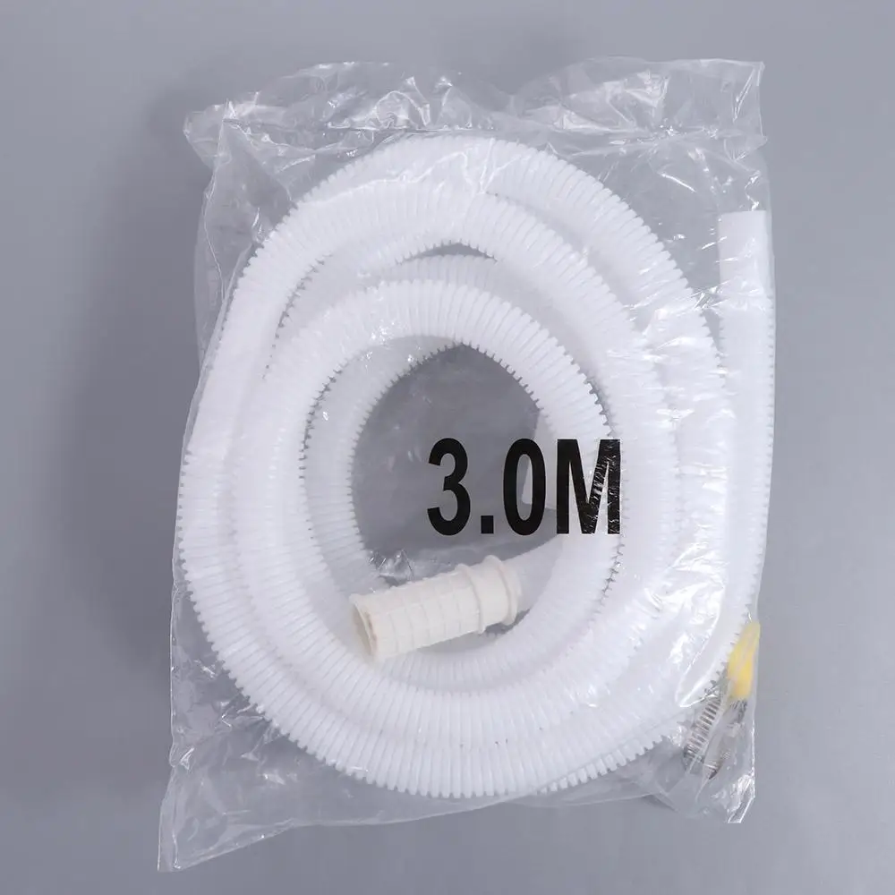 Plastic Washing Machine Inlet Pipe Flexible White Air Conditioning Drain Tube Portable with Pipe Clamp