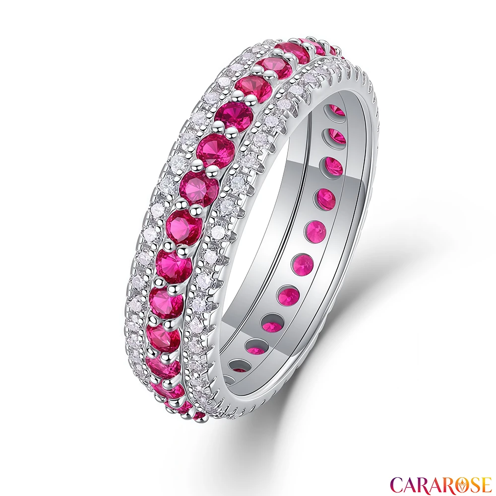 CARAROSE 925 Sterling Silver Sweet Romantic  Moissanite Ruby Trendy Rings For Women Fine Jewelry