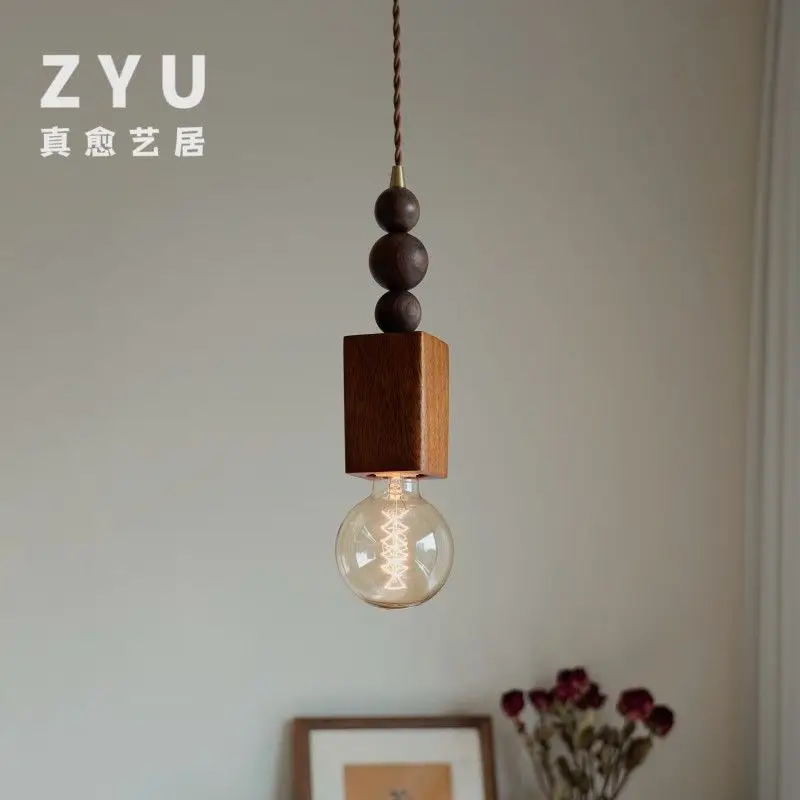 

Винтажный подвесной светильник из орехового дерева, настольная лампа для ресторана, бара, проживания в семье, прикроватная тумбочка для спальни, подвесная линейная лампа из цельного дерева