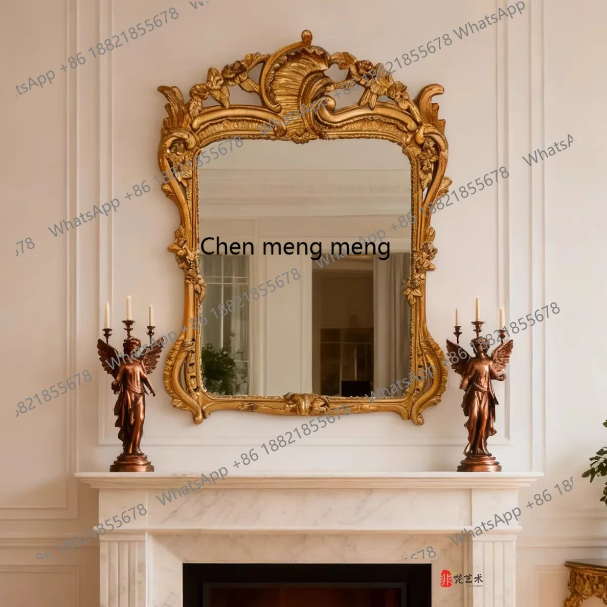 French retro carved mirror light luxury bathroom cosmetic mirror living room entrance wall decorative mirror