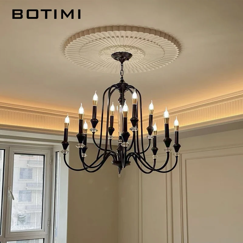 BOTIMI 10 Arms Black Chandeliers For Foyer 8 Chandelier Lighting Bedroom Fitting 6 E14 Modern Candle Hanging Dinning Lights