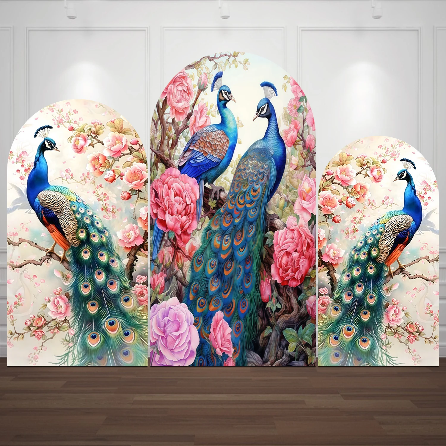 India Style Peacock Floral Arch Cover Background for Birthday Wedding Party Bridal Shower Custom Arched Wall Decoration Backdrop