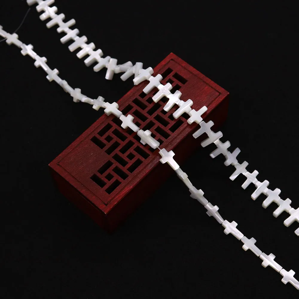 Multi-size Natural Seawater Shell Cross Shape Beads Straight/Horizontal Hole Mother of Pearl Loose Bead Accessory 1 Strand/pack