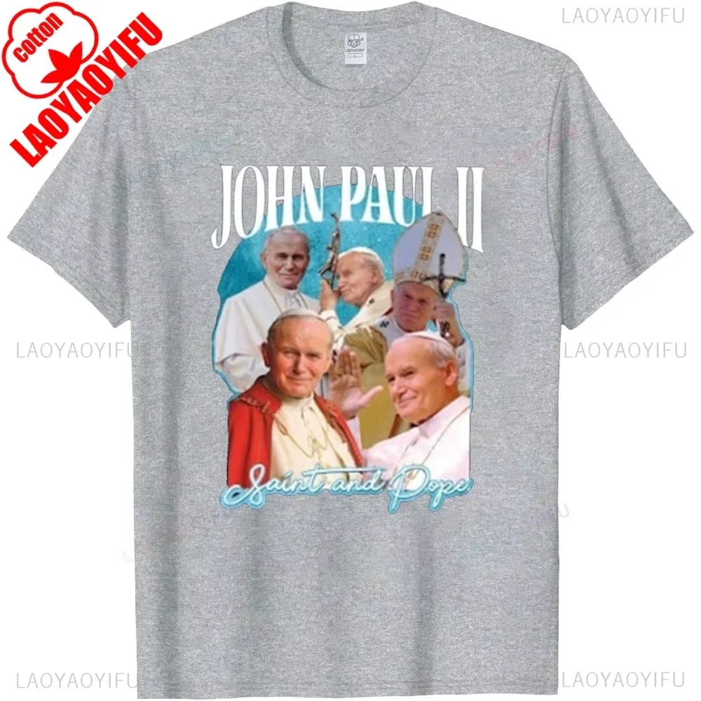Papst Johannes Paul II Damen Herren T-Shirt Katholischer Heiliger Grafik Retro Christliches Hemd Religiöses Glaube-basiertes Geschenk Vatikan Papstbekleidung