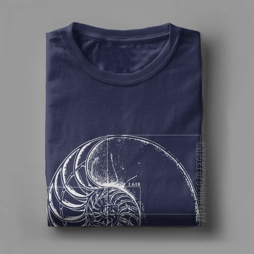 Men\'s T Shirt Fibonacci On A Nautilus Casual Male Tshirt Math Basic Tees Crew Neck Clothing 100% Cotton Printed T-Shirt