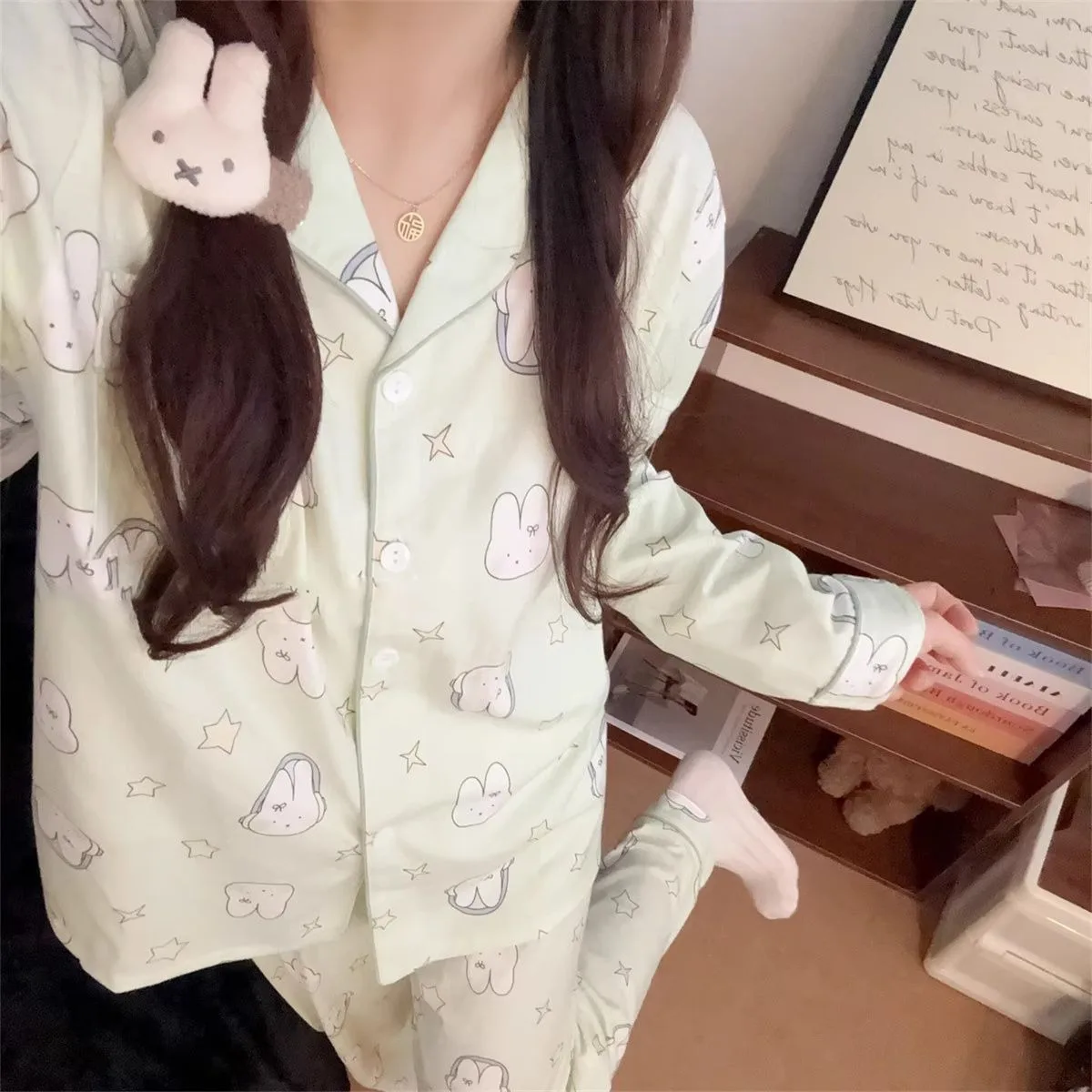 

Kawaii Miffy Pajama Set Cartoon Sweet and Cute Miffy Rabbit Girl Spring and Autumn Long-sleeved and Long-pants Home Wear
