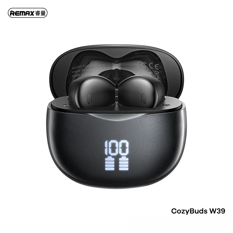 REMAX CozyBuds W39 - Auricolari TWS con display digitale - Bluetooth 5.4 JL6983D2 - Bobina da 13 mm - Tempo di riproduzione 6 ore