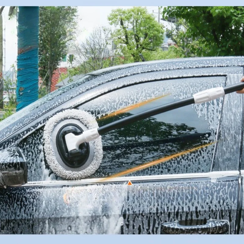 Car Wash Tool Car Wash Mop Curved Rod Labor-saving Telescopic Removable Car Wash Brush with Comfortable Handle Design Wash Brush