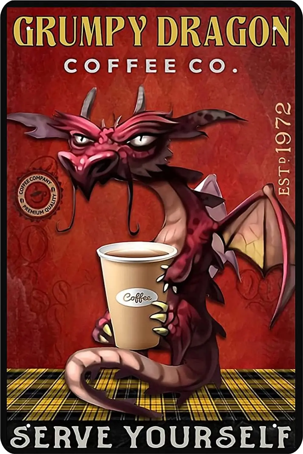 Dragon Wall Decor Tin Sign and Coffee co. Serve Yourself Kitchen Metal Vintage Bar Home B