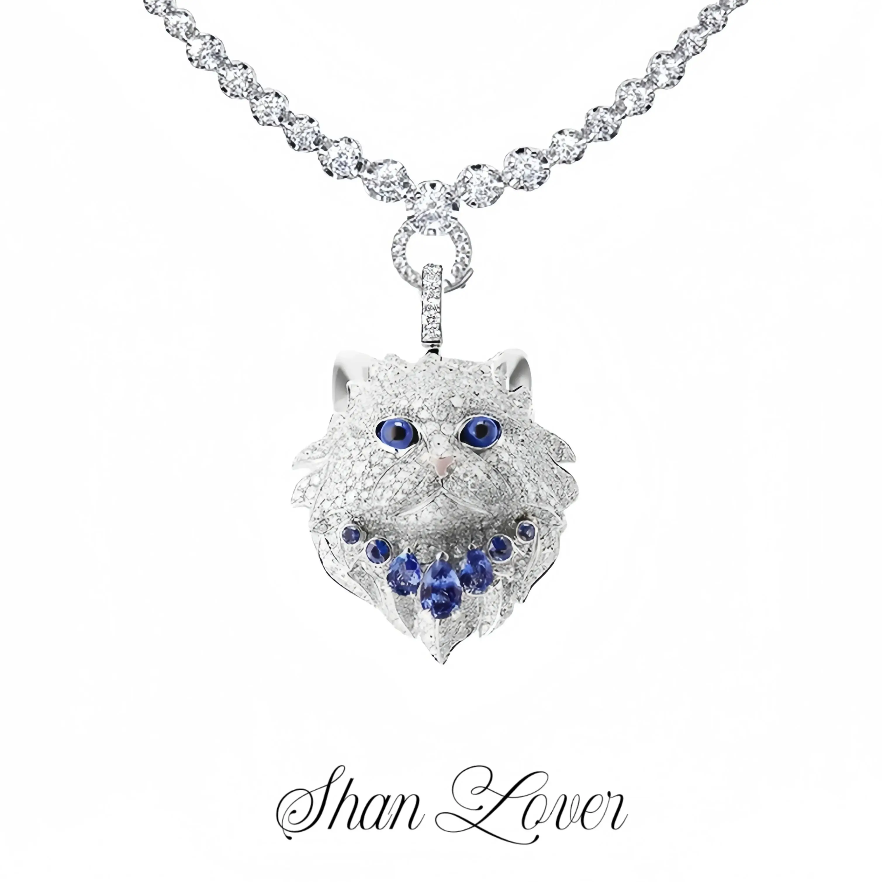 

ShanLover Women 925 Sterling Silver Necklace Cat Pendant Carbon Diamond Enamel Gemstones Cat Pendants Necklaces s925 Jewelry