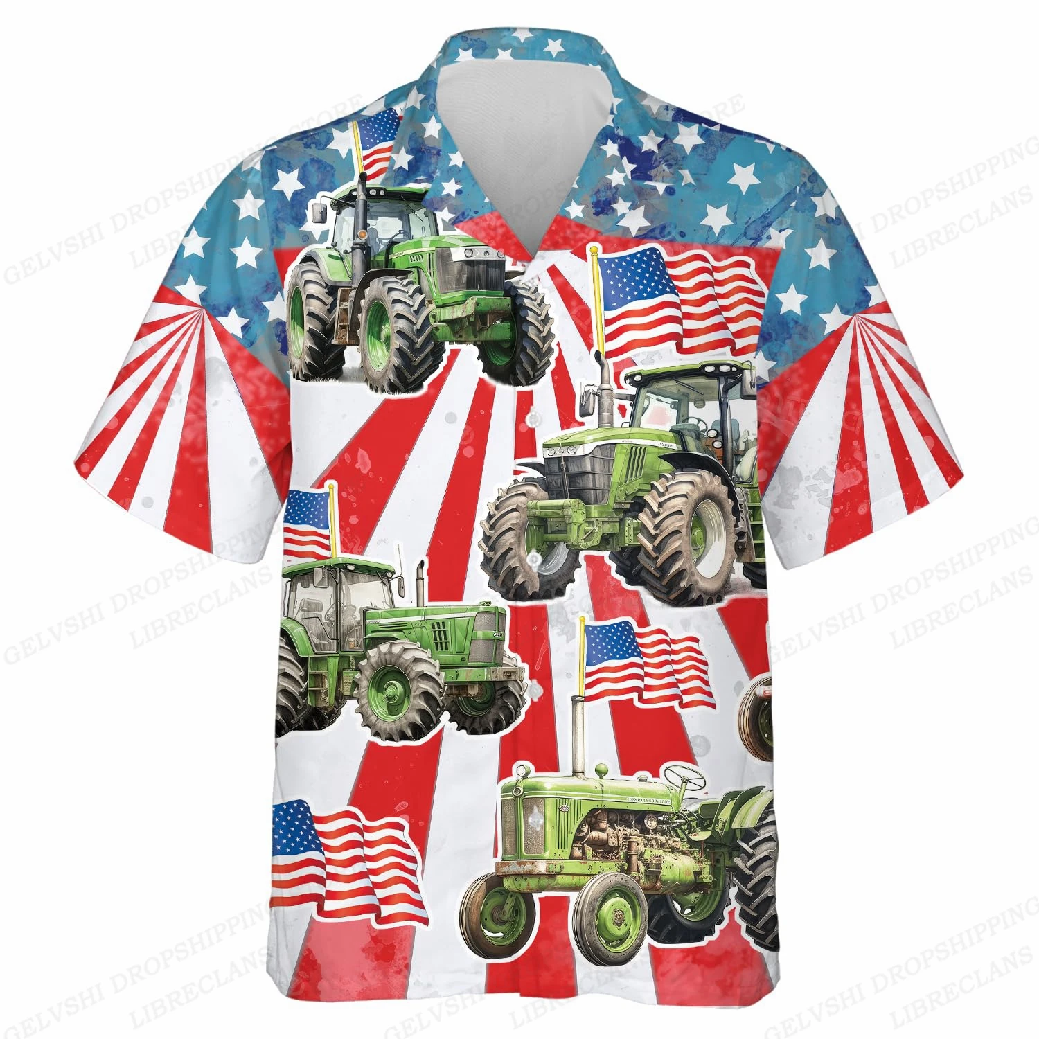 Tractor Hawaiian Shirt Men Fashion Short Sleeve Hawaiian Shirts Cuba Beach Blouse Men\'s Clothing