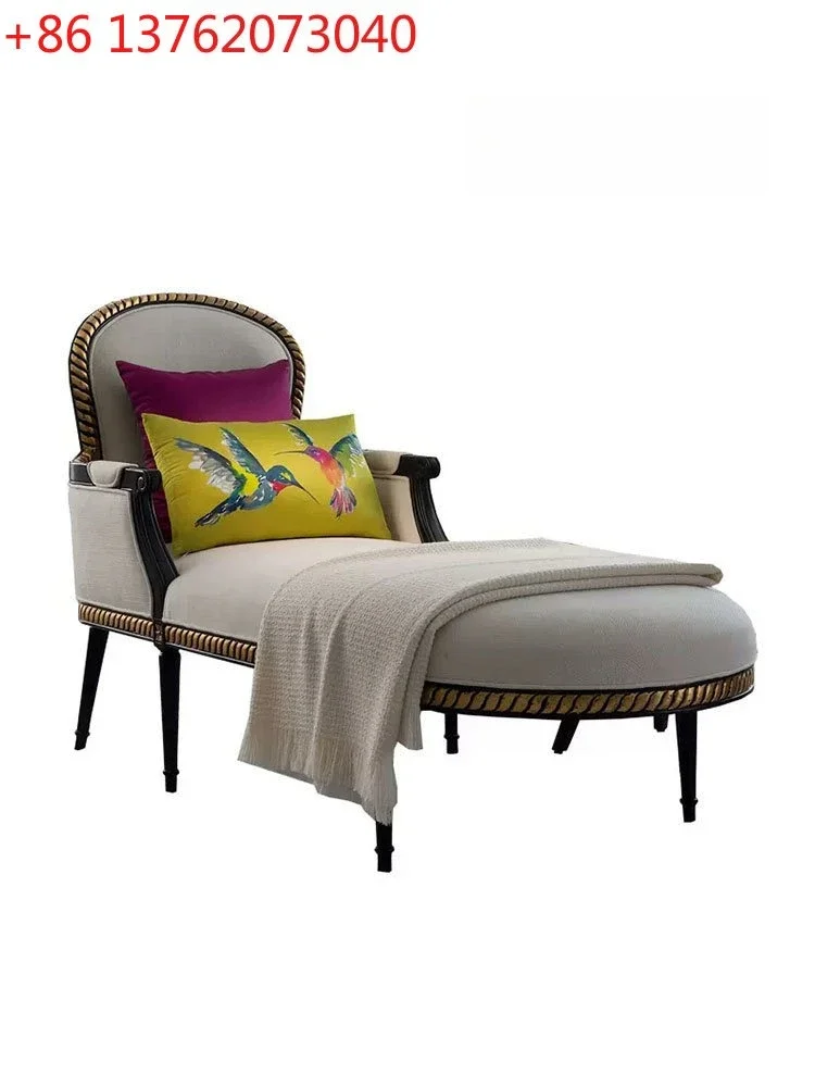 

French antique solid wood chaise longue living room balcony fabric sofa recliner
