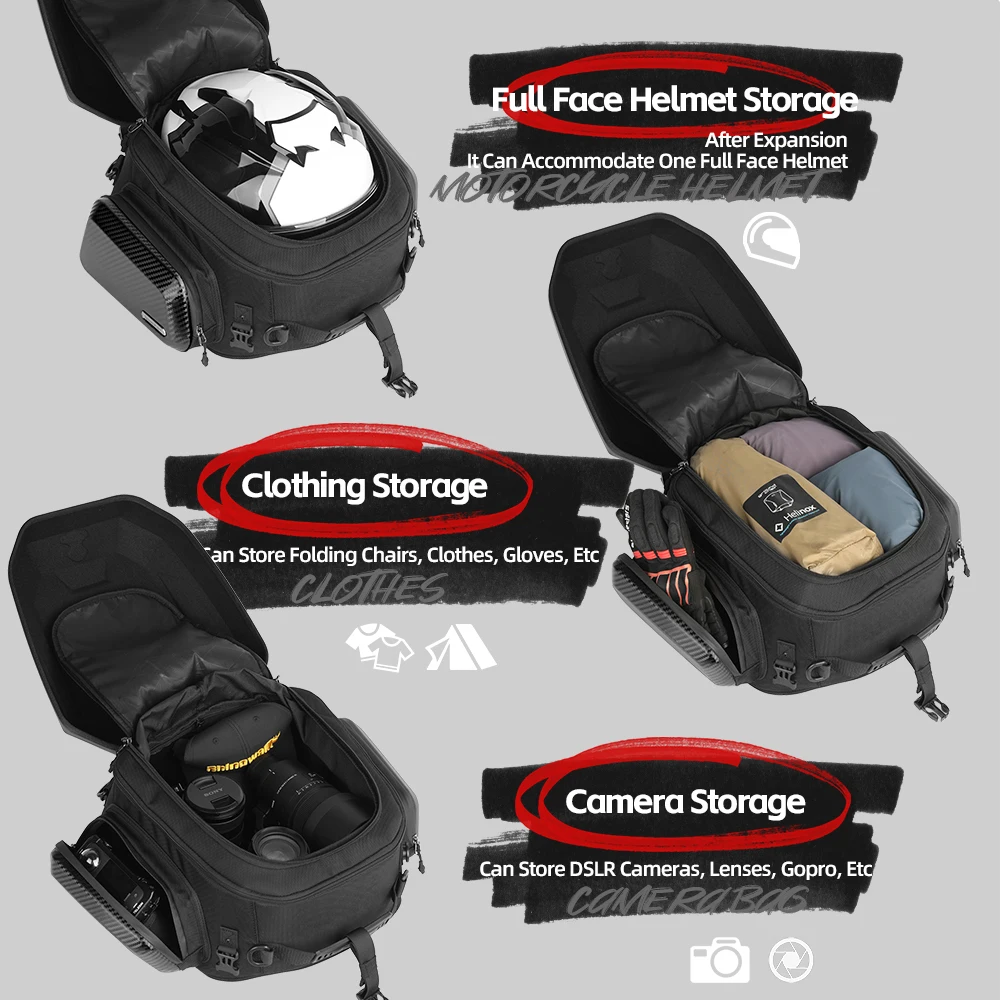Rhinowalk Motor Tail Seat Storage Bag 23L-35L Expandable Hard Shell Backpack Waterproof Motorcycle Riding Full-Face Helmet Pack