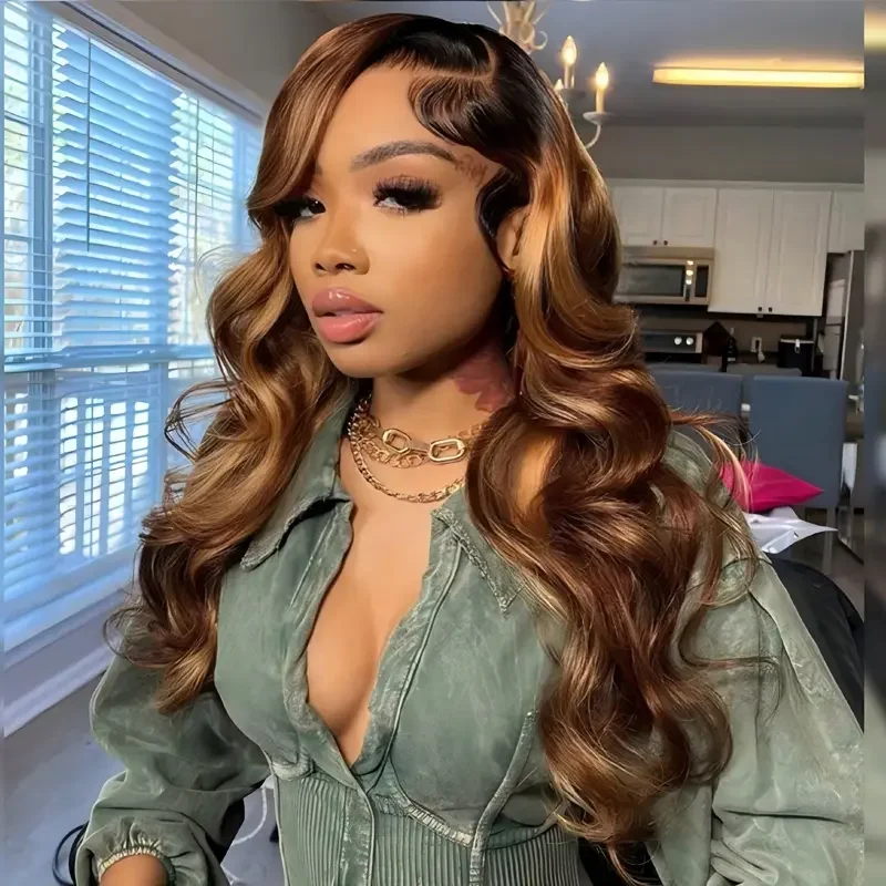 

40 Inch Ombre Honey Blonde Human Hair 13x4 Highlight Body Wave Lace Front Wig 5X5 Pre Plucked With Baby Hair Wear And Go
