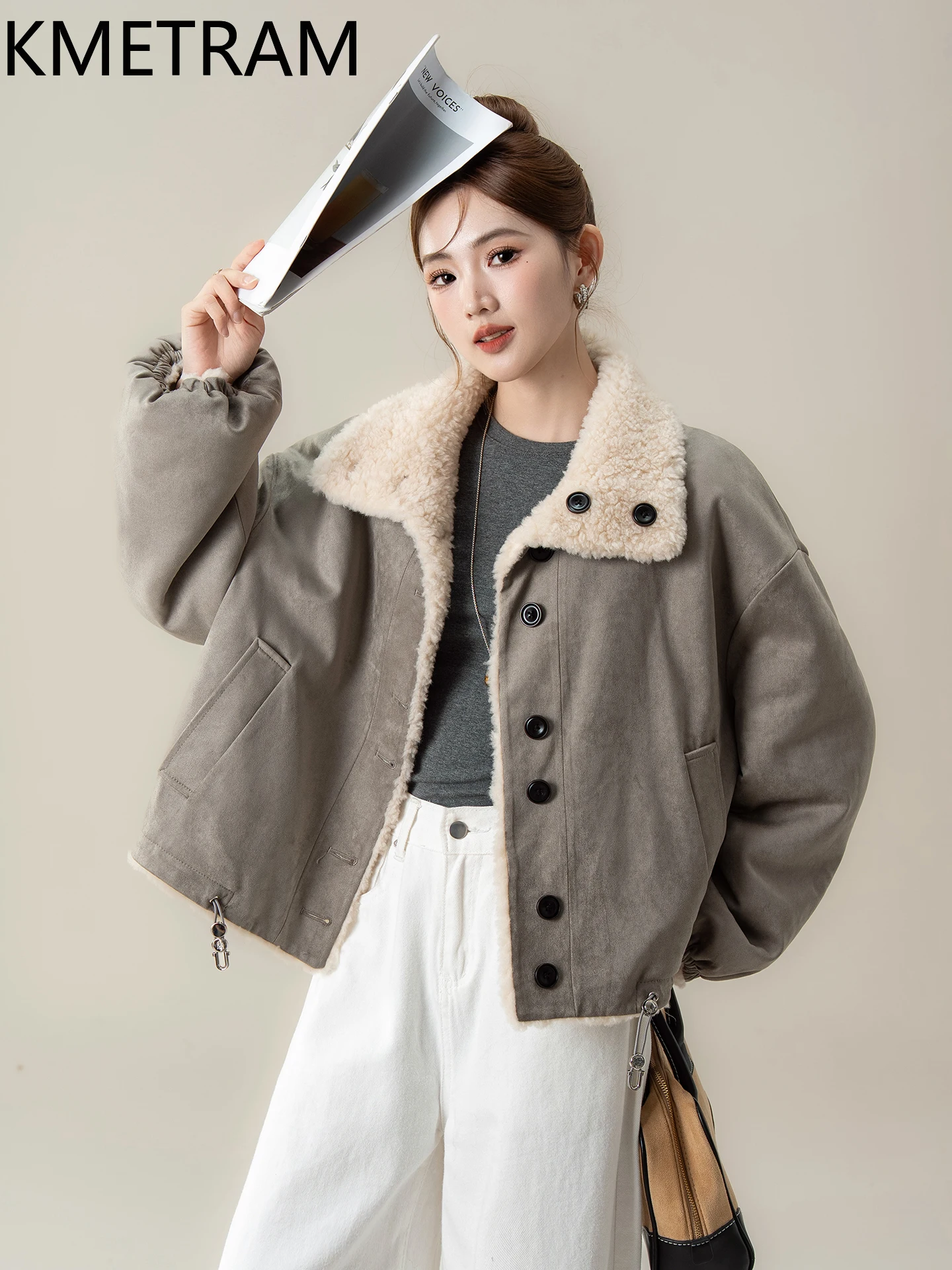 KMETRAM 100% Naturalna Wełna Dwustronna Odzież Codzienna Nowa Krótka Kurtka Damska Jesień-Zima 2025 куртка зимняя женская