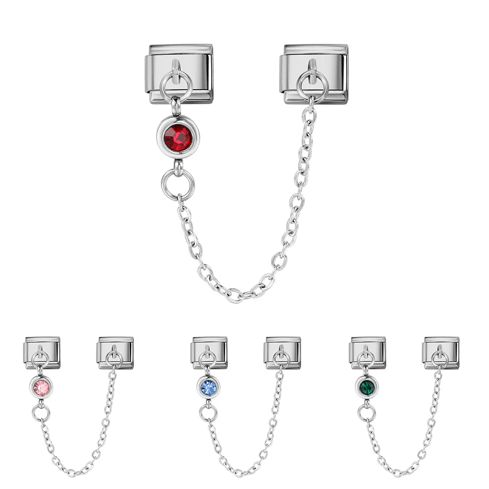12 Farben Runde CZ Geburtsstein-Kettenglieder Italienischer Charm Passend für 9mm Edelstahl-Armbänder Damen Herren Schmuck DIY Perlen – Detail 1