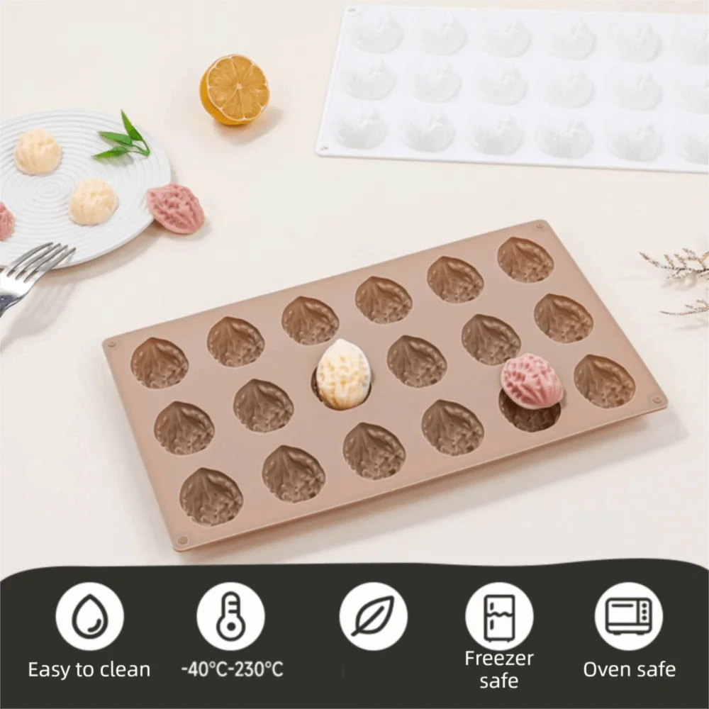 18-Cavity Walnut Silicone Molds Heat-Resistant Reusable 3D Walnut Cookie Molds Nonstick DIY Baking Cake Mold Dessert
