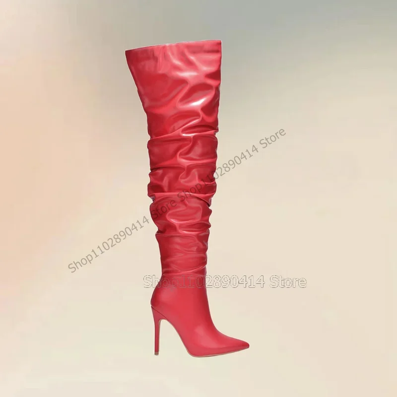 

Beige Leather Pleated Design Pointed Toe Boots Side Zipper Women Shoes New Fashion Party Banquet Runway 2023 Zapatos Para Mujere