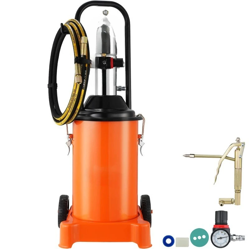 3/5/10 Gallon Grease Pump Air Operated with Hose Pneumatic Grease Bucket Gun and Wheels for Cars 50:1 Pressure Ratio