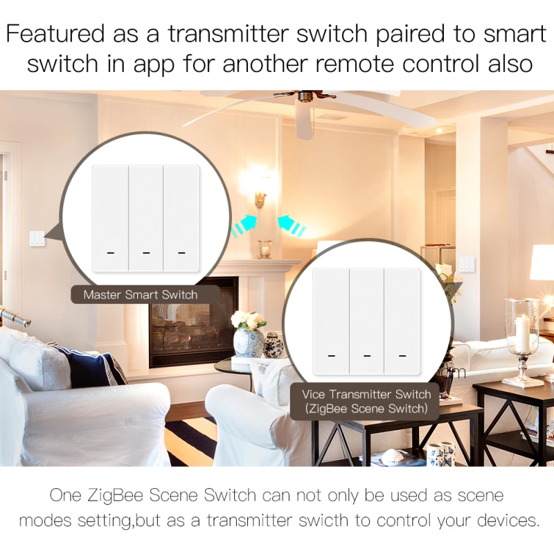 Tuya ZigBee Smart Switch 1/2/3 Gang Wireless Wall Button Switch Scene Switch Battery Powered Smart Home Smart Life APP Control