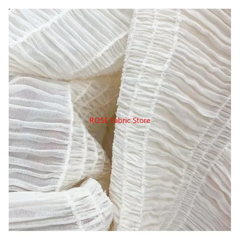 Pleated Striped Ruffle Sequins Stretch Chiffon Fabric for Blouse, Lace Top, Spring Dress, Beach Dress, Fashion Show