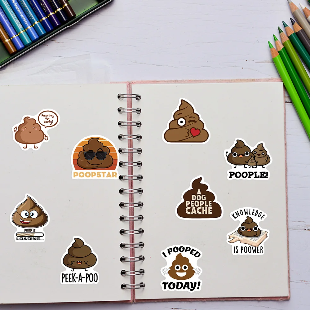 Humor Cartoon Poop Vinyl Stickers Prank Gag Waterproof Decal for DIY Junk Journal Scrapbook Luggage Bottles Laptop Phone Decor