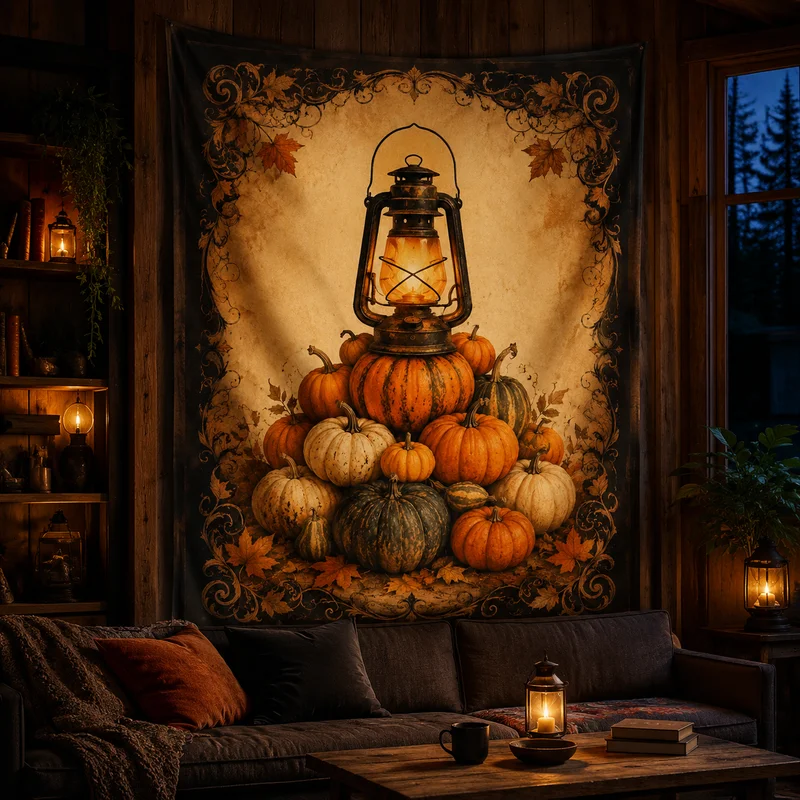 VIKAMA Vintage Autumn Pumpkin Tapestry, Festive Wall Hanging, Farmhouse-Style Home Decor to Set the Mood